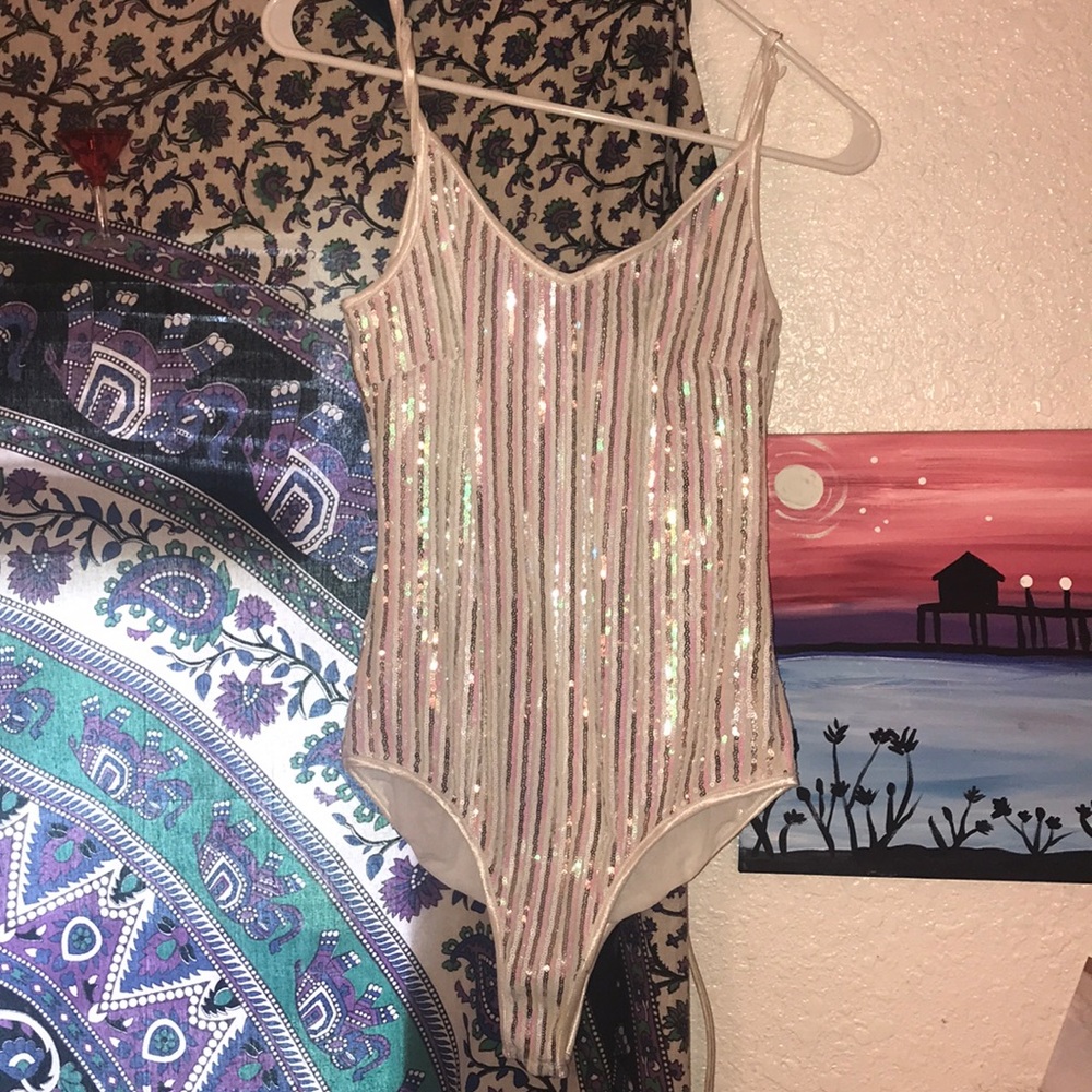 White sequin festival bodysuit size large